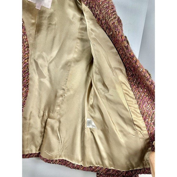 Rebecca Taylor Tweed Blazer Jacket Pink,Orange,Tan Bling Sz 6  Wool Blend Career - Picture 5 of 10
